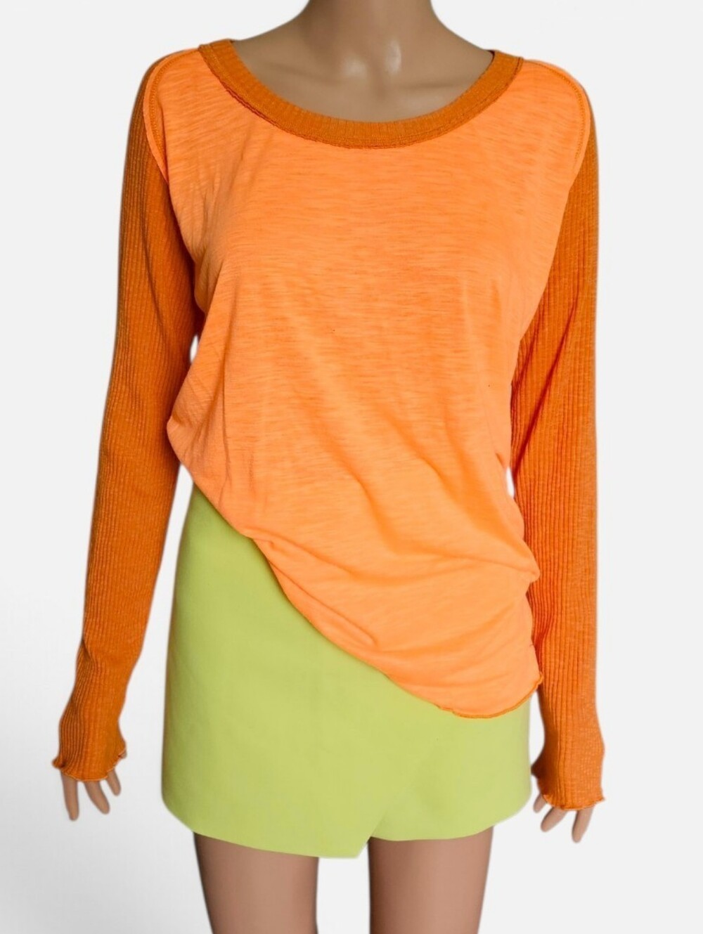 NEW POL Henley Neon Ribbed Slub Knit Sleeves Top